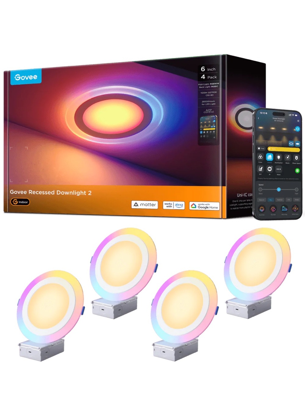 White & RGB Smart Recessed Downlight - 4 Pack